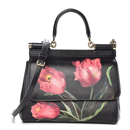 Dolce & Gabbana Dauphine Tulip Print Small Miss Sicily Satchel Black 1 of 7