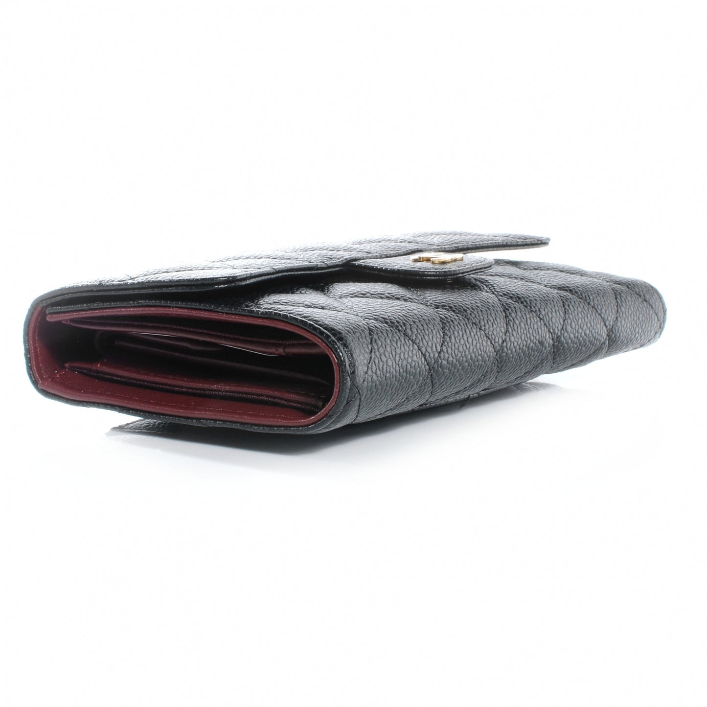 Caviar Quilted Long Flap Wallet Black