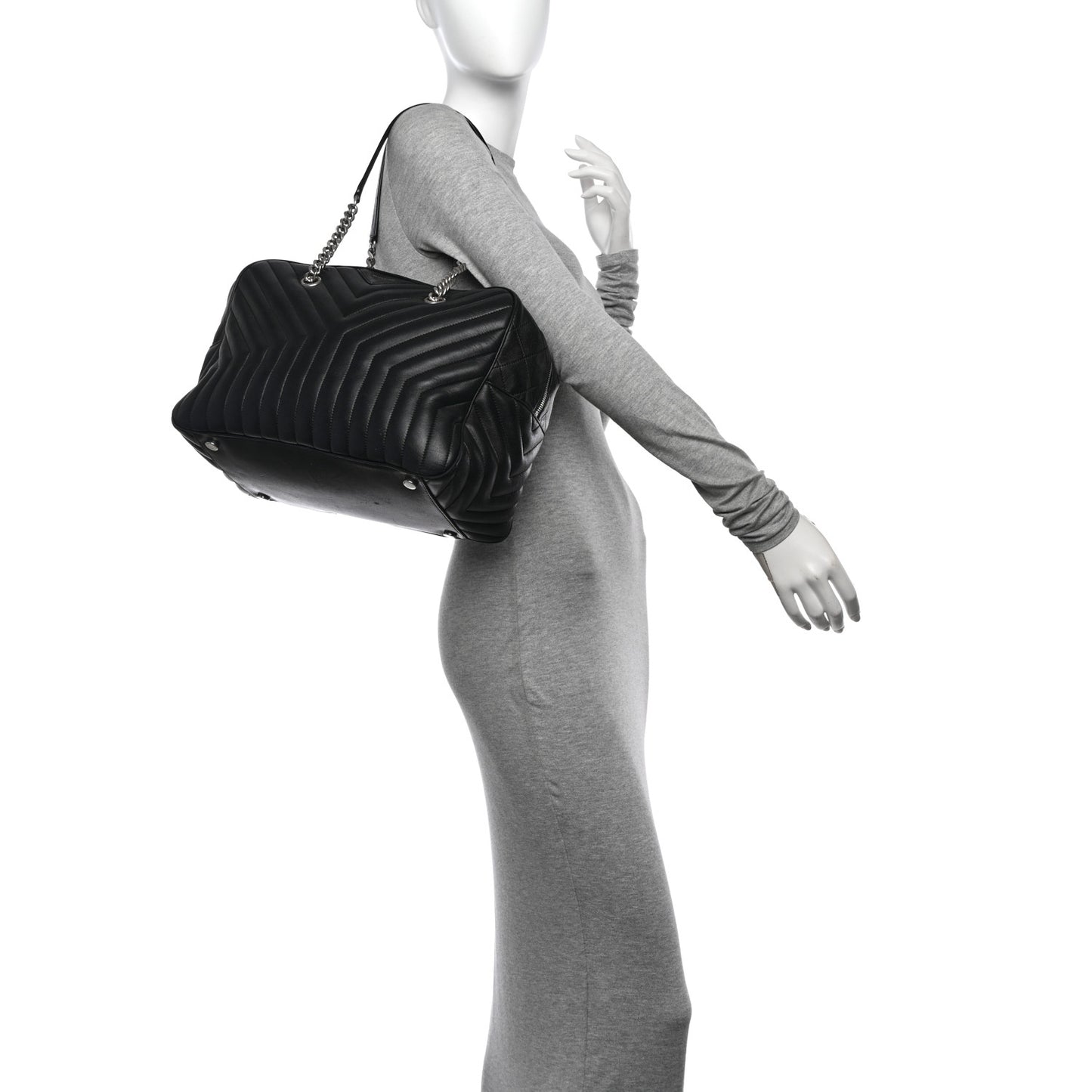 Lambskin Mixed Matelasse Joan Bowling Bag Black