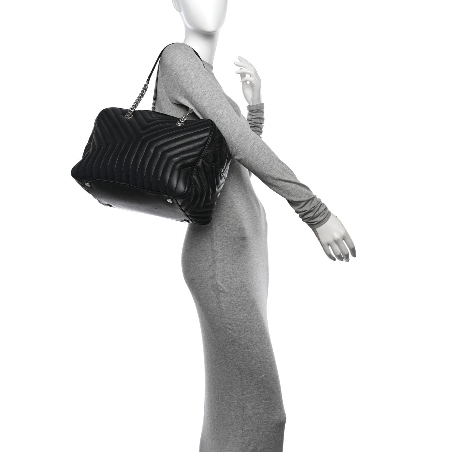 Saint Laurent Lambskin Mixed Matelasse Joan Bowling Bag Black 2 of 12