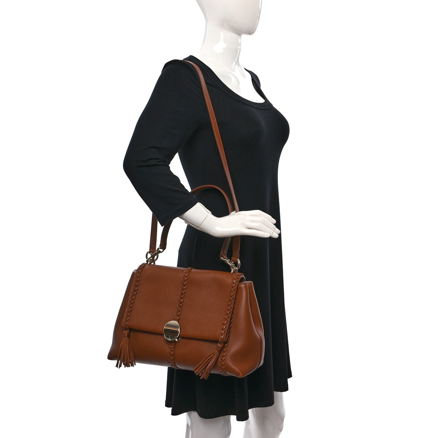 Grained Calfskin Medium Penelope Shoulder Bag Caramel