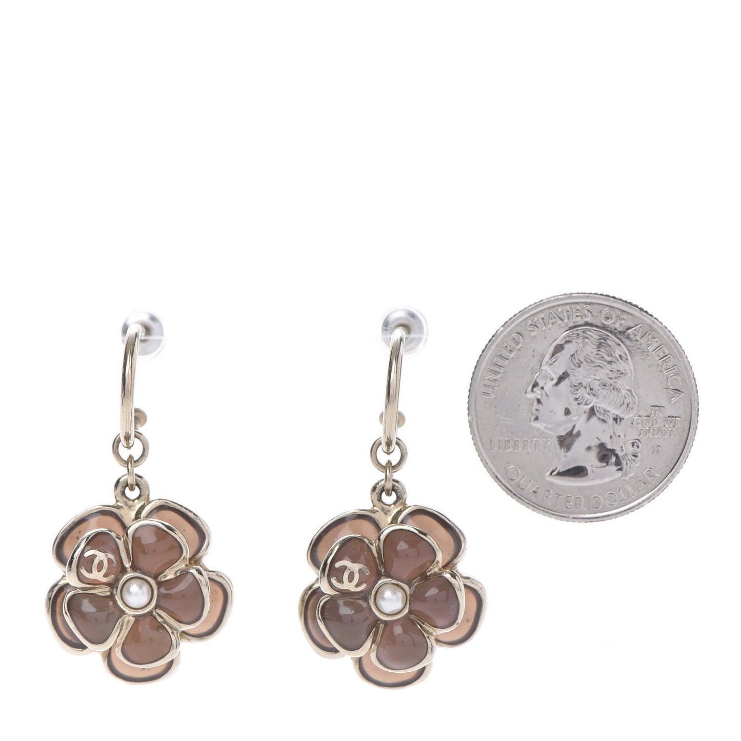 Enamel Pearl CC Flower Dangle Earrings Gold