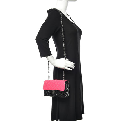 Chanel Patent Calfskin Quilted Bi-Color Mini Rectangular Flap Pink Black 2 of 11