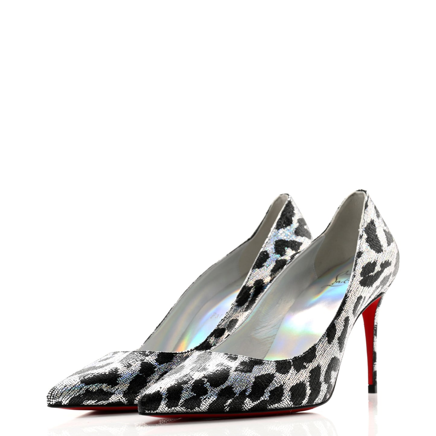 Metallic Calfskin Leopard Kate 85 Pumps 38.5 Black Silver