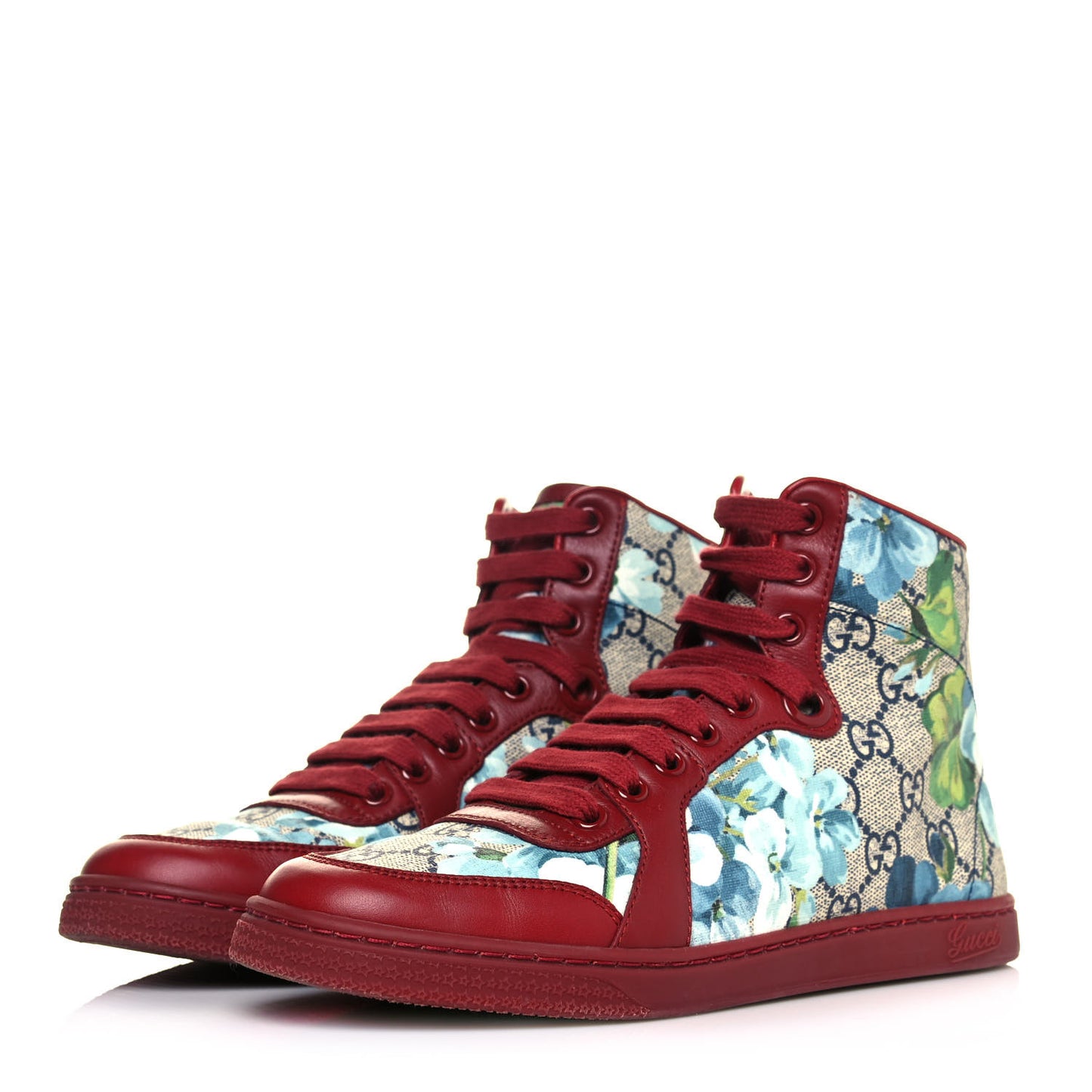GG Supreme Monogram Blooms Womens High Top Sneakers 36 Beige Blue Navy Red