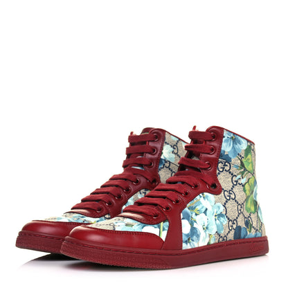 Gucci GG Supreme Monogram Blooms Womens High Top Sneakers 36 Beige Blue Navy Red 3 of 8