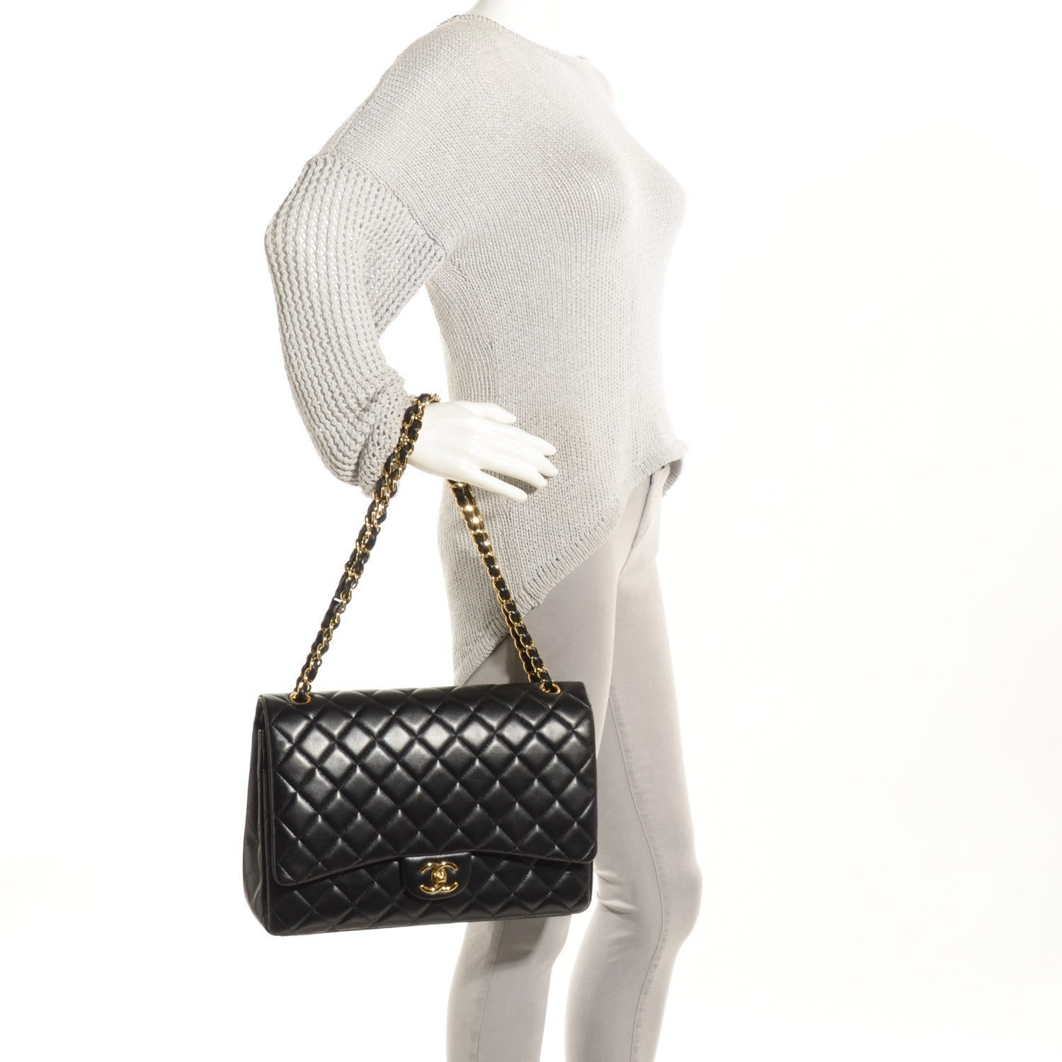 Chanel Lambskin Quilted Maxi Double Flap Black 2 of 9