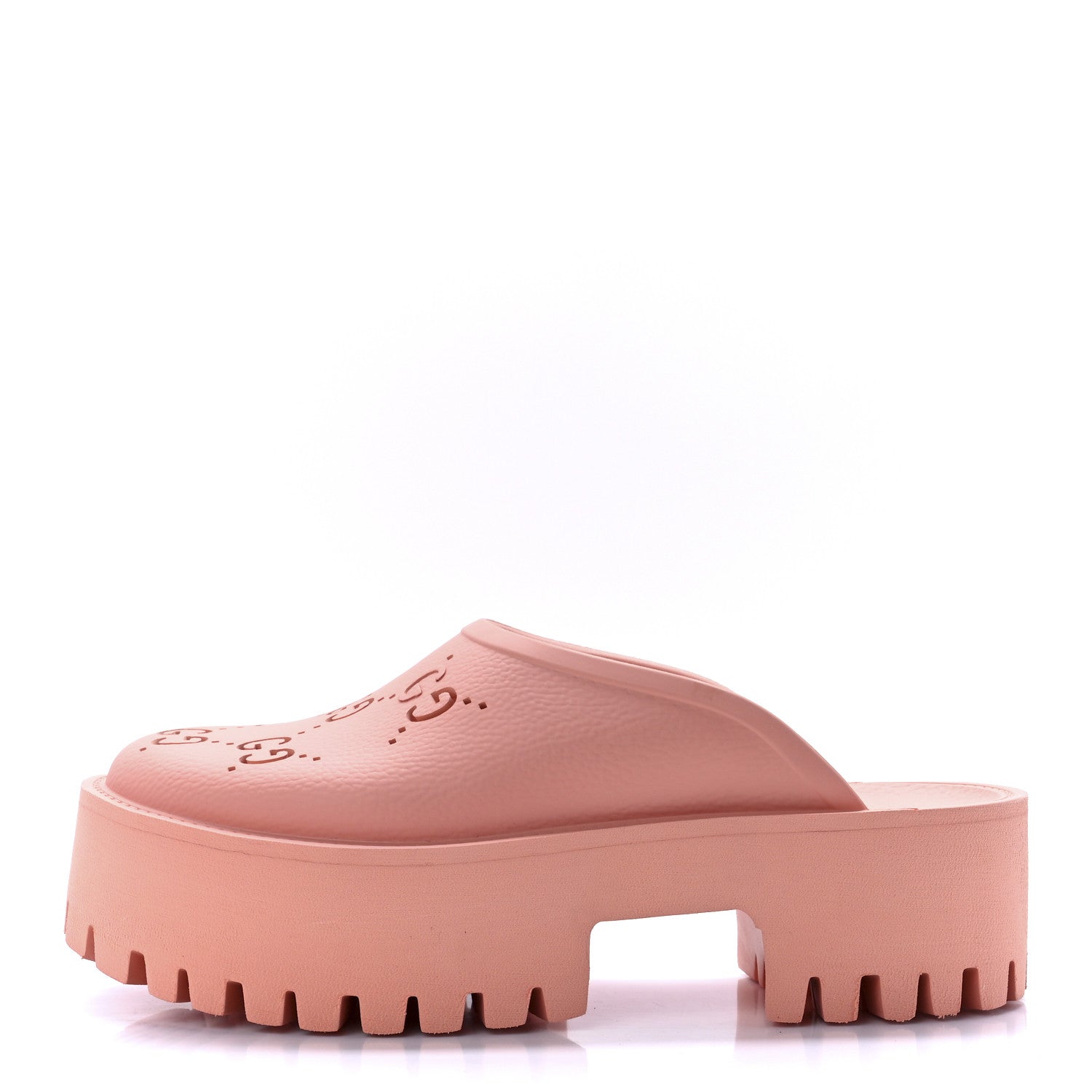 Gucci Rubber GG Monogram Perforated Elea Platform 55mm Lug Sole Sandals 40 Peachy Chic 1 of 10