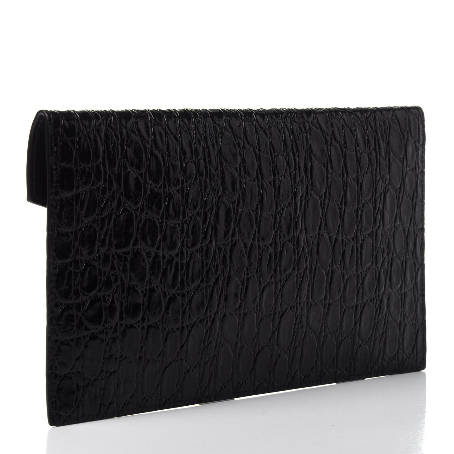 Calfskin Crocodile Embossed Uptown Monogram Clutch Black