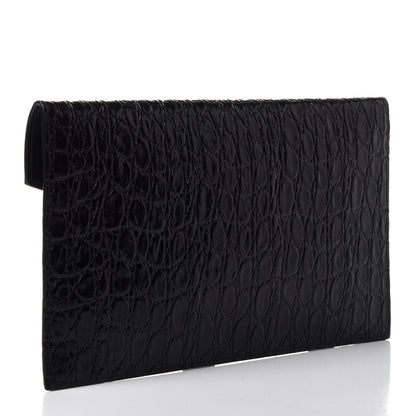 Saint Laurent Calfskin Crocodile Embossed Uptown Monogram Clutch Black 3 of 16