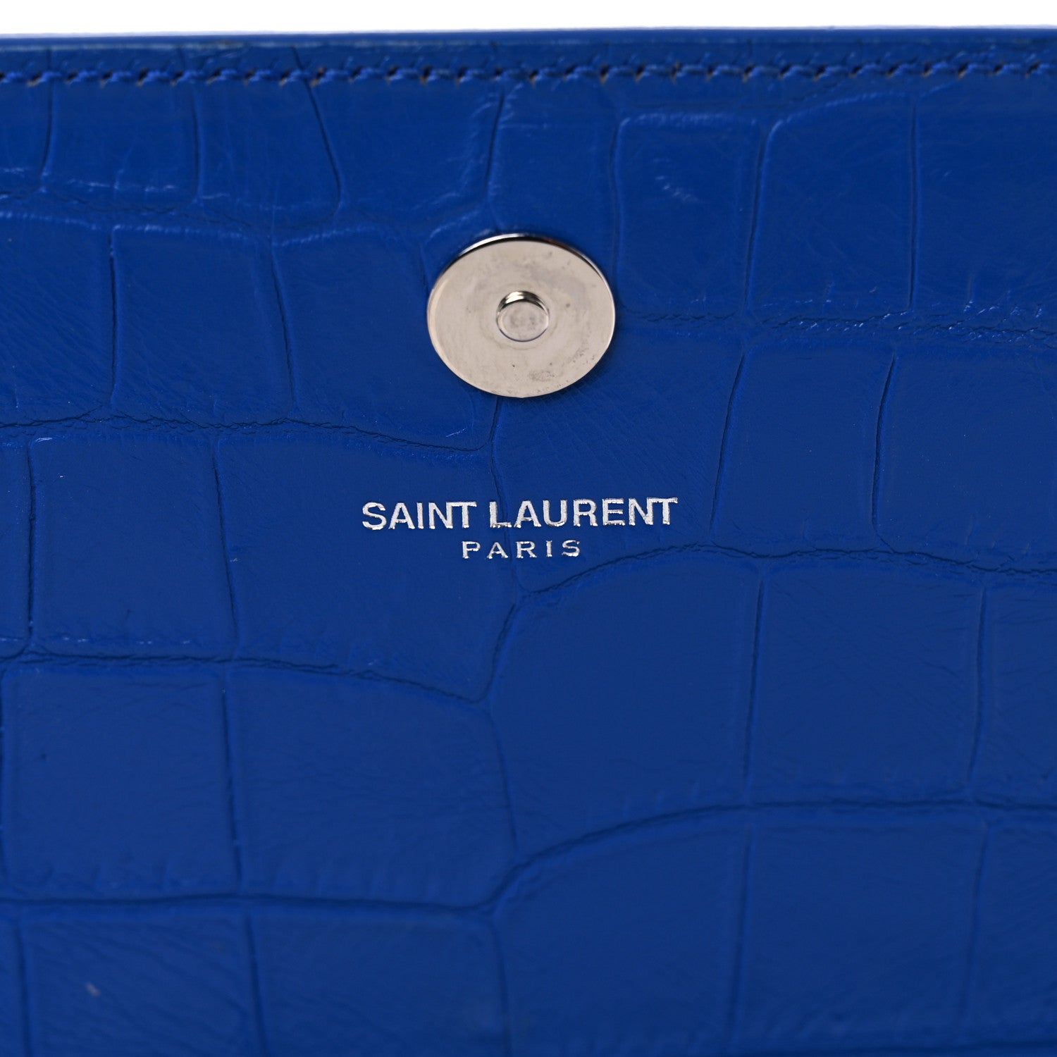 Saint Laurent Calfskin Crocodile Embossed Classic Kate Monogram Clutch Royal Blue 6 of 17
