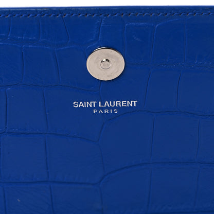 Saint Laurent Calfskin Crocodile Embossed Classic Kate Monogram Clutch Royal Blue 6 of 17