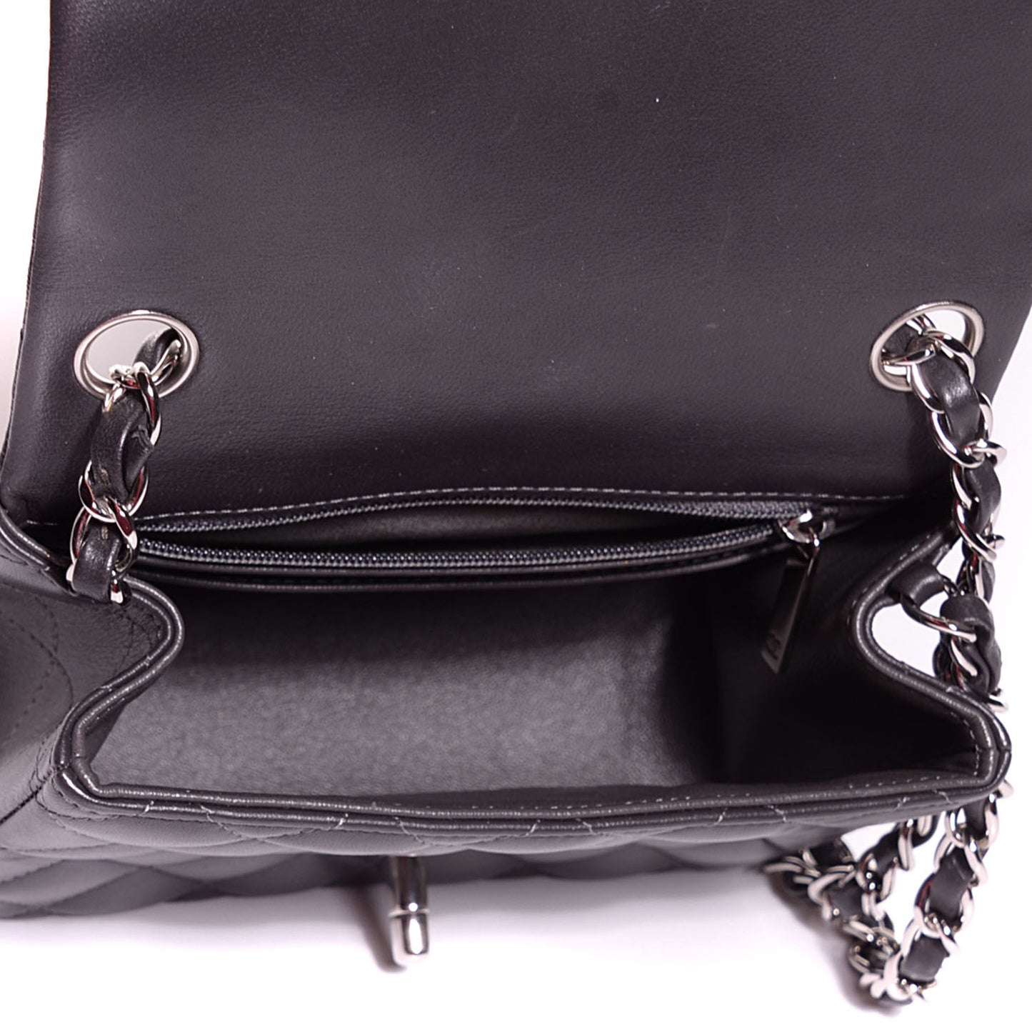 Lambskin Quilted Mini Square Flap Dark Grey