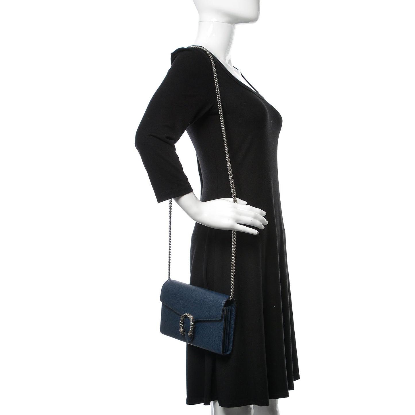 Dollar Calfskin Crystal Mini Dionysus Chain Wallet Blue Agata Black Diamond