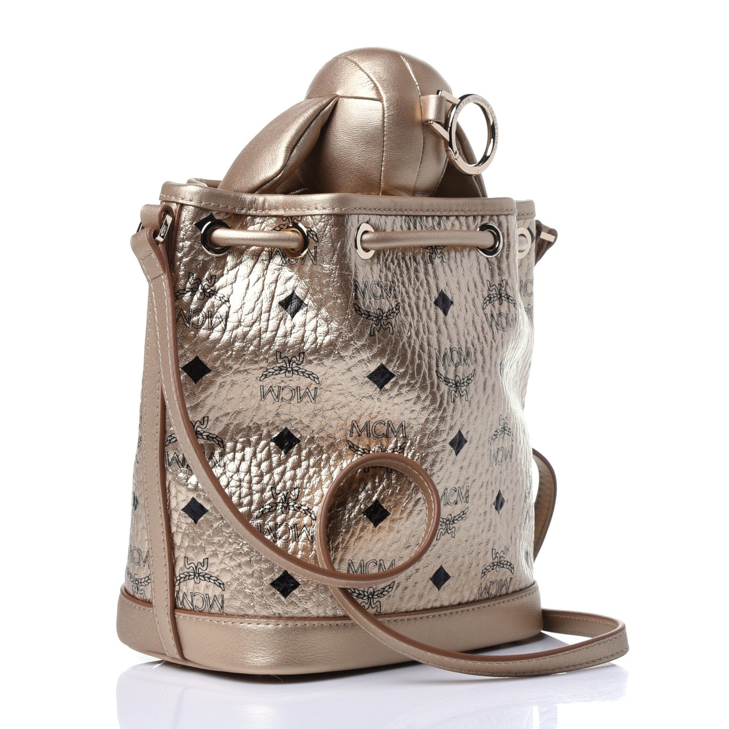 Metallic Visetos Zoo Dog Drawstring Bucket Bag Gold