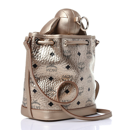 MCM Metallic Visetos Zoo Dog Drawstring Bucket Bag Gold 3 of 12