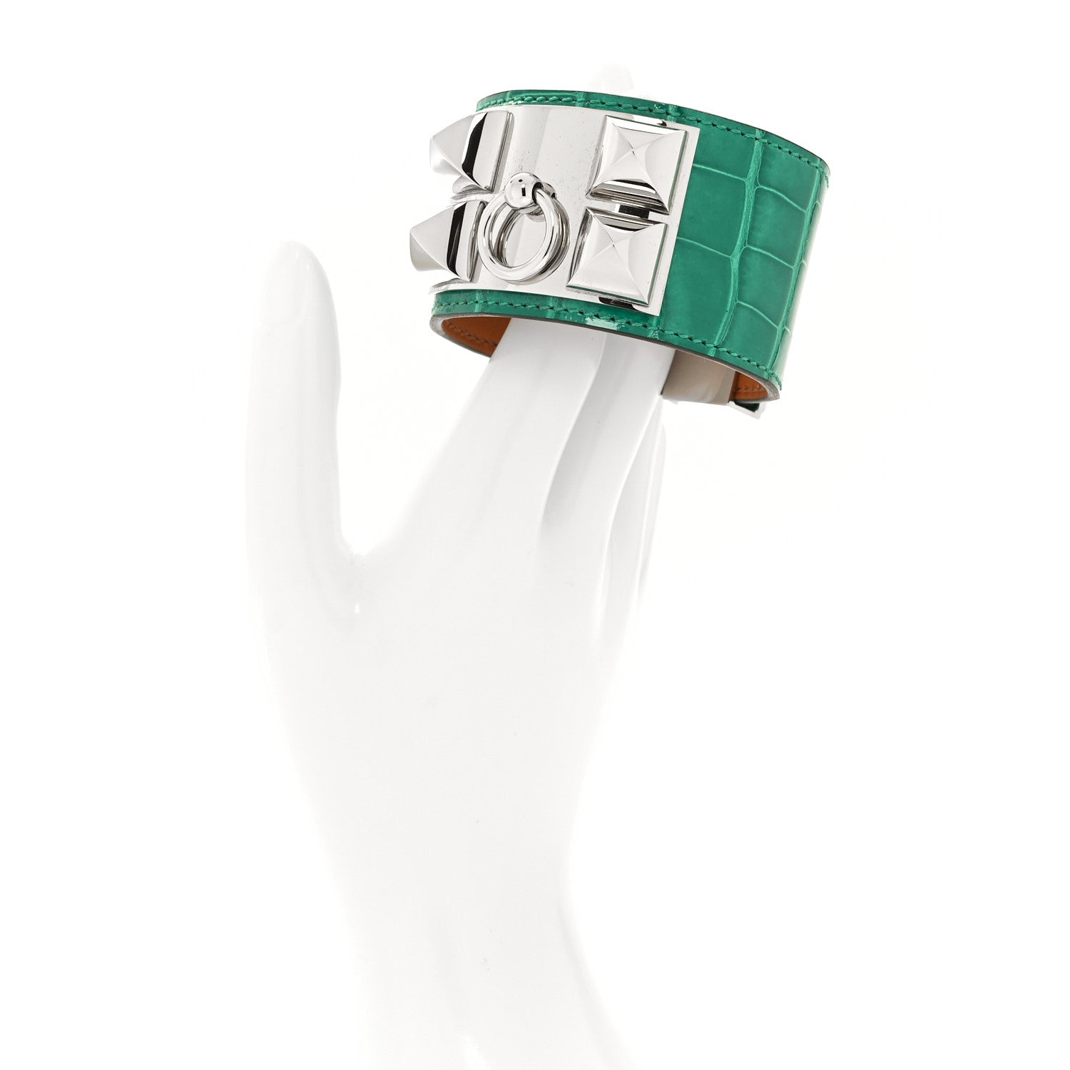 Hermes Shiny Alligator Collier De Chien CDC Bracelet T2 Vert Jade 2 of 6