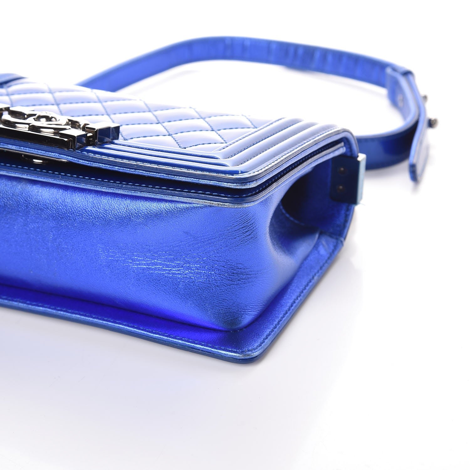 Chanel Metallic Patent Calfskin Quilted Small Boy Flap Blue 24 of 25