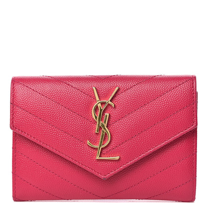 Saint Laurent Grain De Poudre Matelasse Chevron Small Monogram Envelope Wallet Bubblegum 1 of 10