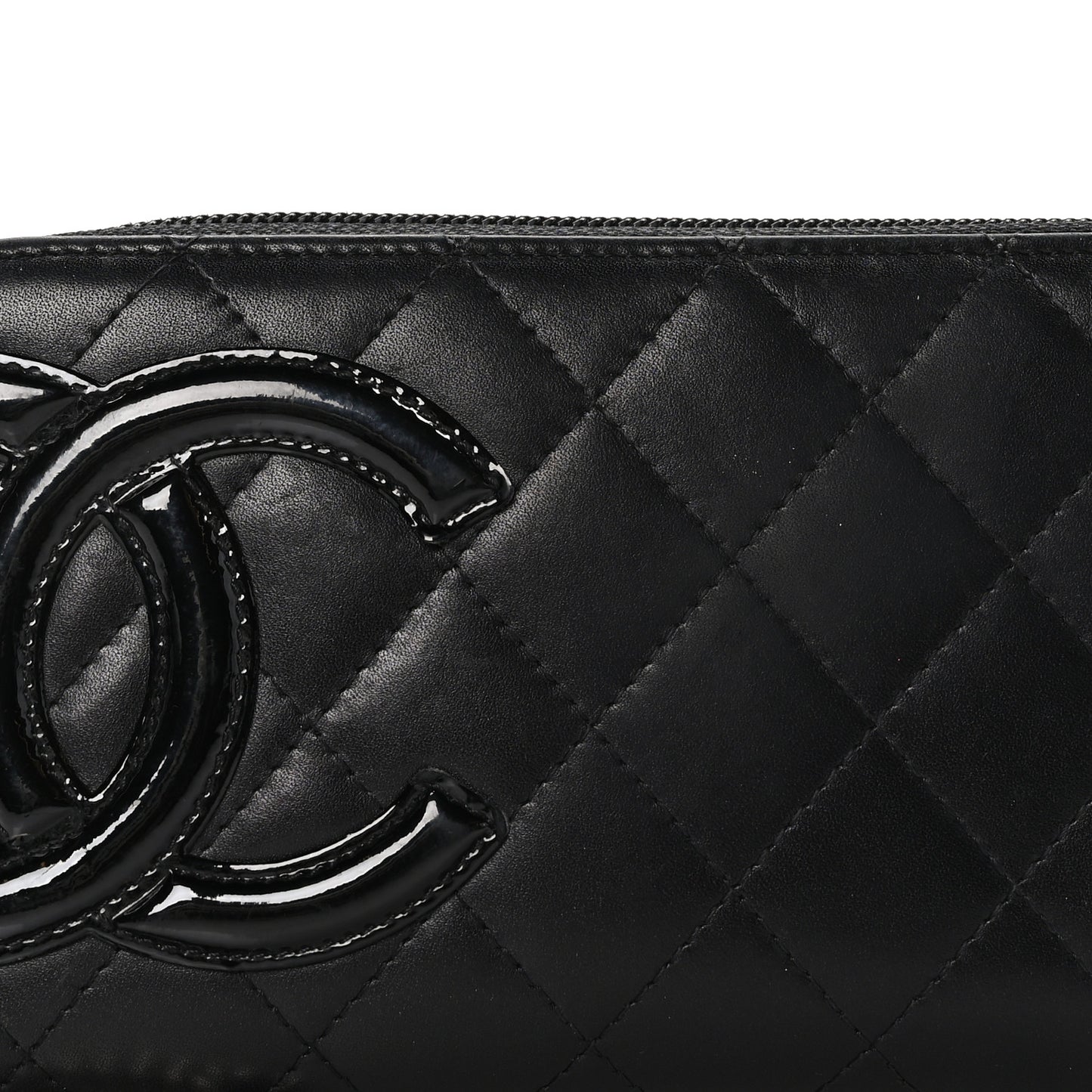 Calfskin Quilted Cambon Large Gusset Zip Around Wallet Black
