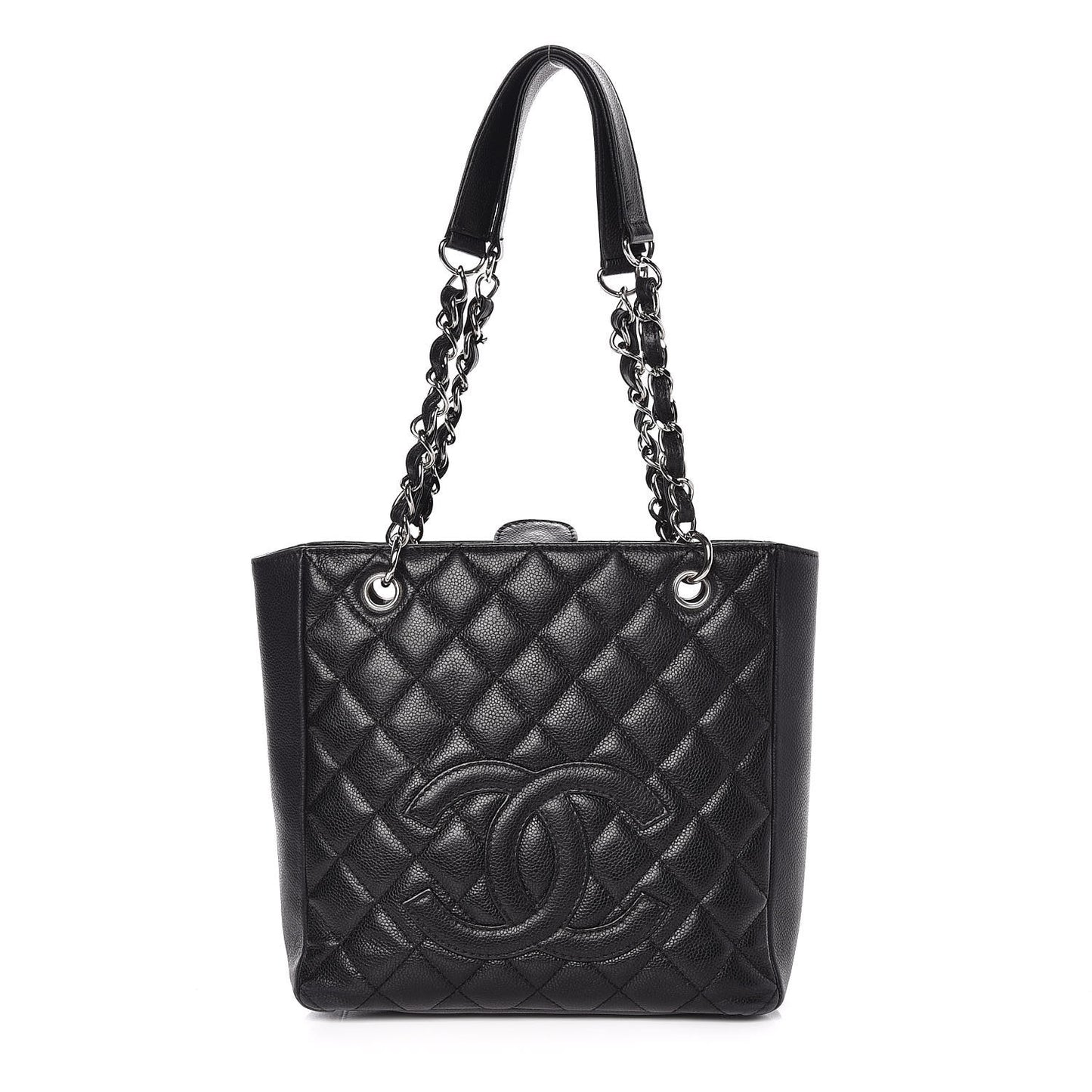 Caviar Quilted Petit Shopping Tote PST Black