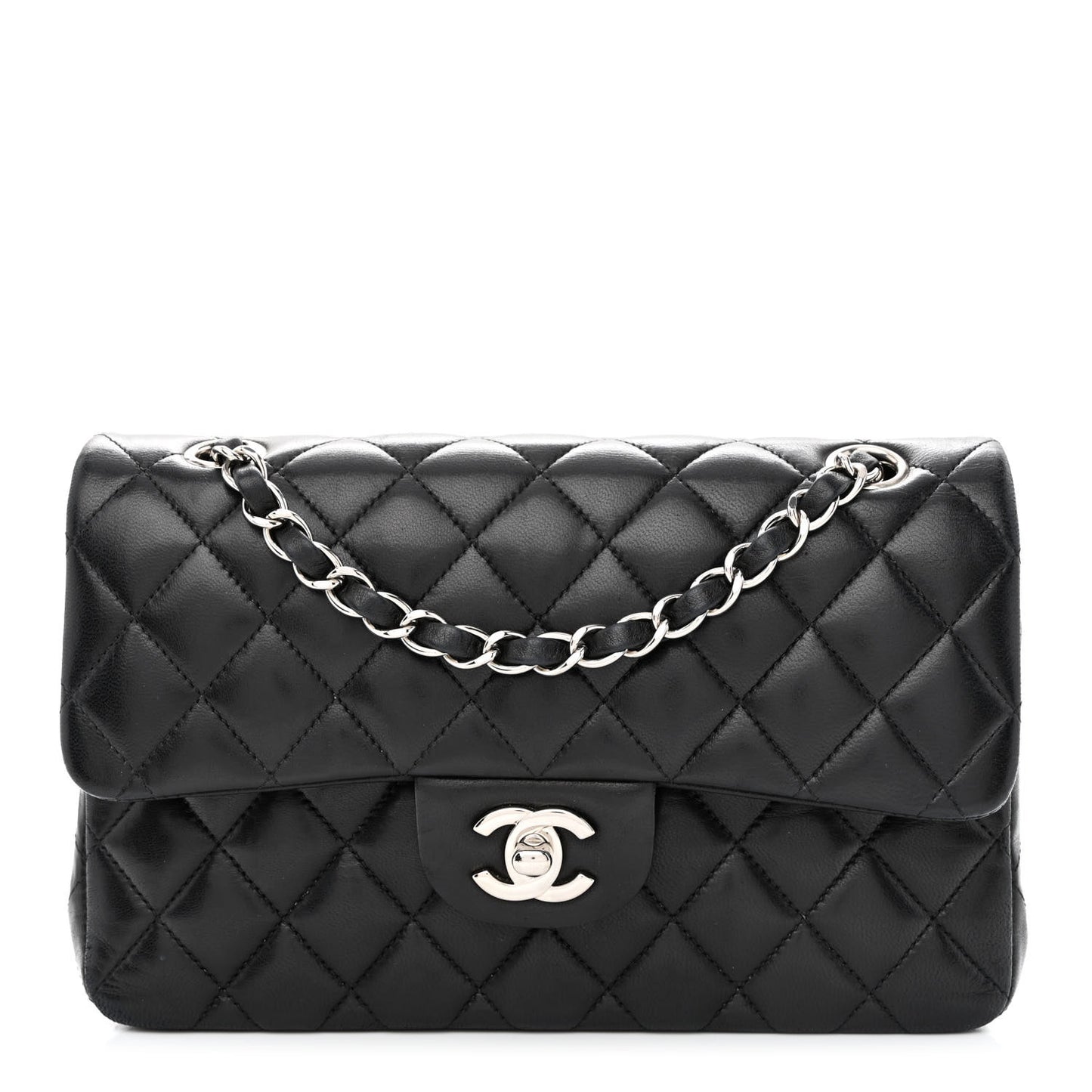 Lambskin Quilted Small Double Flap Black