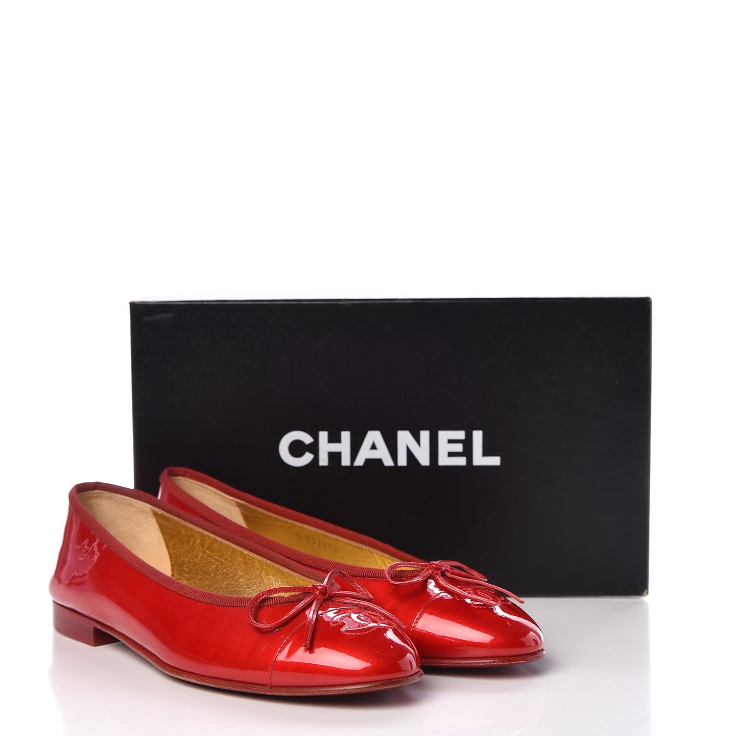 Patent Calfskin CC Cap Toe Ballerina Flats 38.5 Red