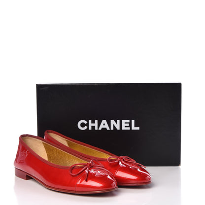 Chanel Patent Calfskin CC Cap Toe Ballerina Flats 38.5 Red 9 of 9