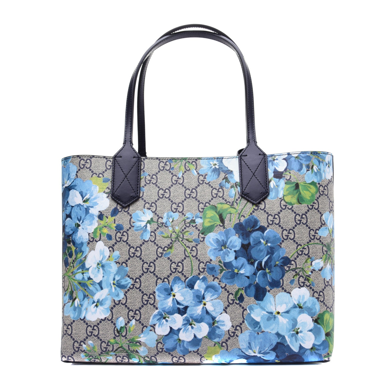 Gucci GG Supreme Monogram Blooms Small Reversible Tote Beige Blue Navy 1 of 13