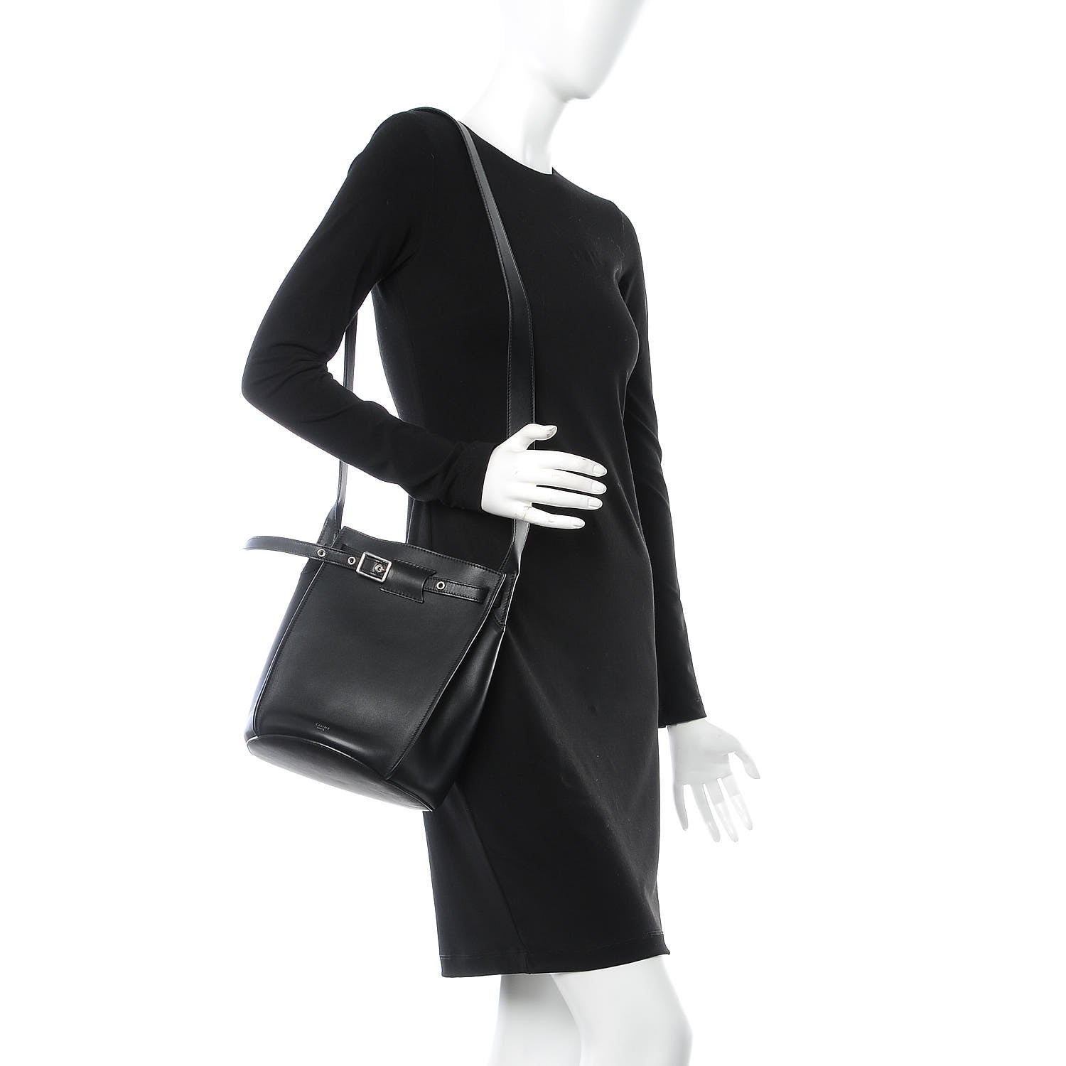 Celine Smooth Calfskin Long Strap Big Bucket Bag Black 2 of 8