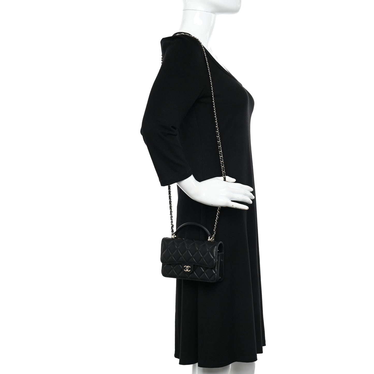 Lambskin Quilted Flap Phone Holder With Chain Black