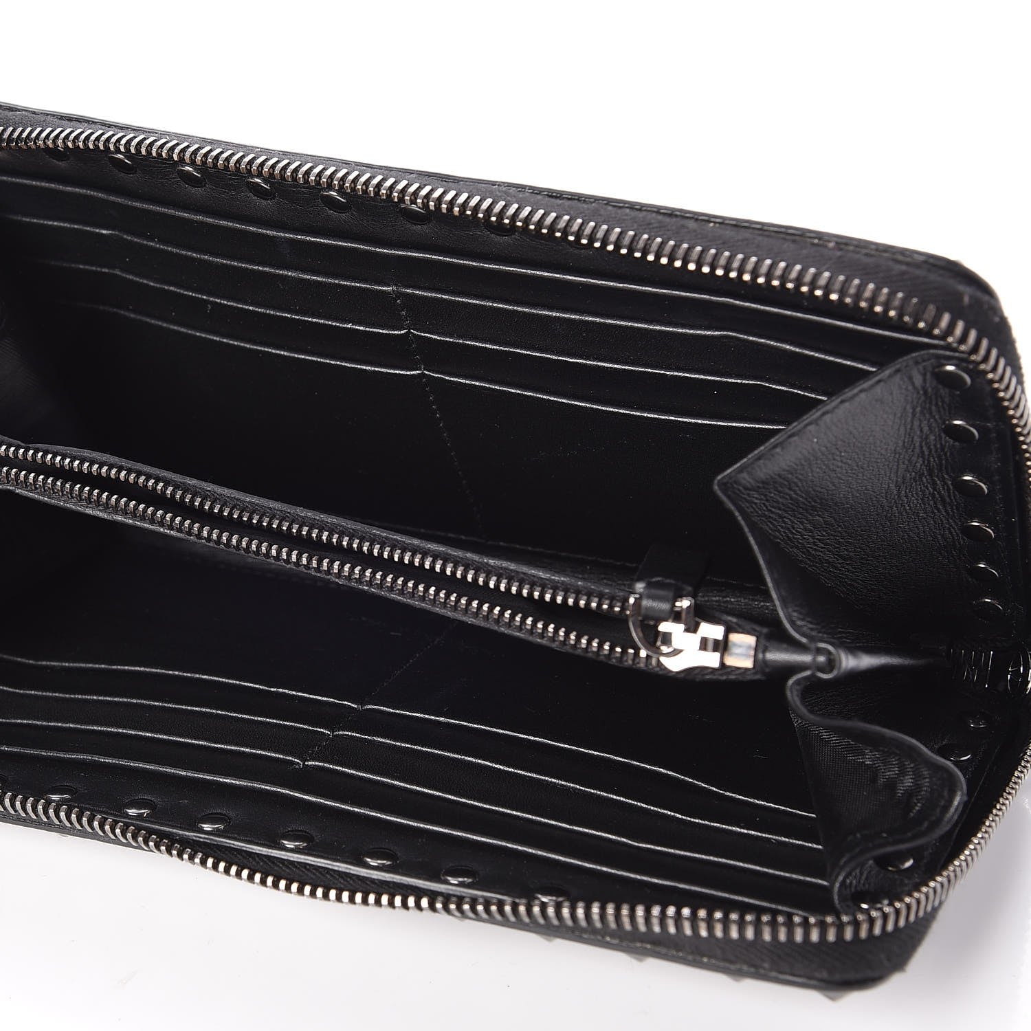 Valentino Garavani Calfskin Tonal Rockstud Zip Around Wallet Black 5 of 8