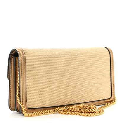 Valentino Garavani Raffia VLogo Wallet on Chain Gold 3 of 12