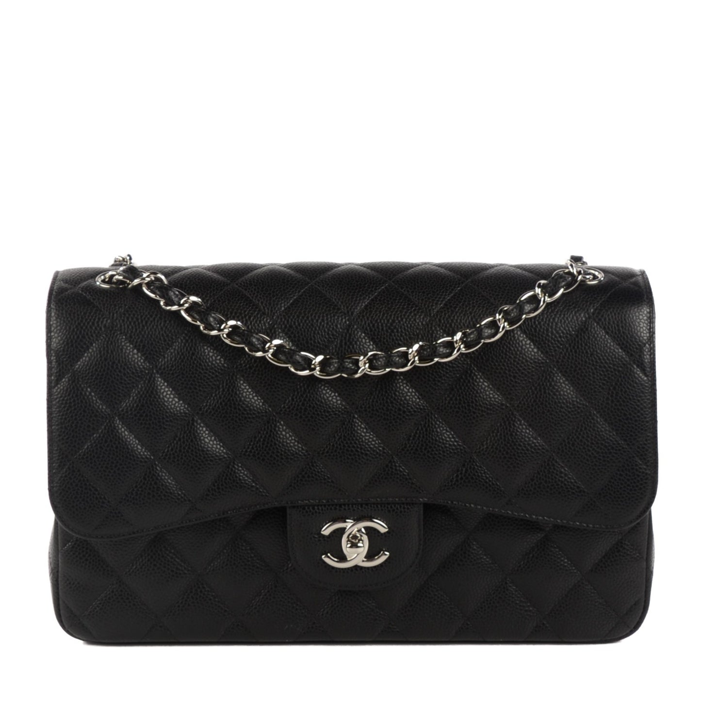 Caviar Quilted Jumbo Double Flap Black