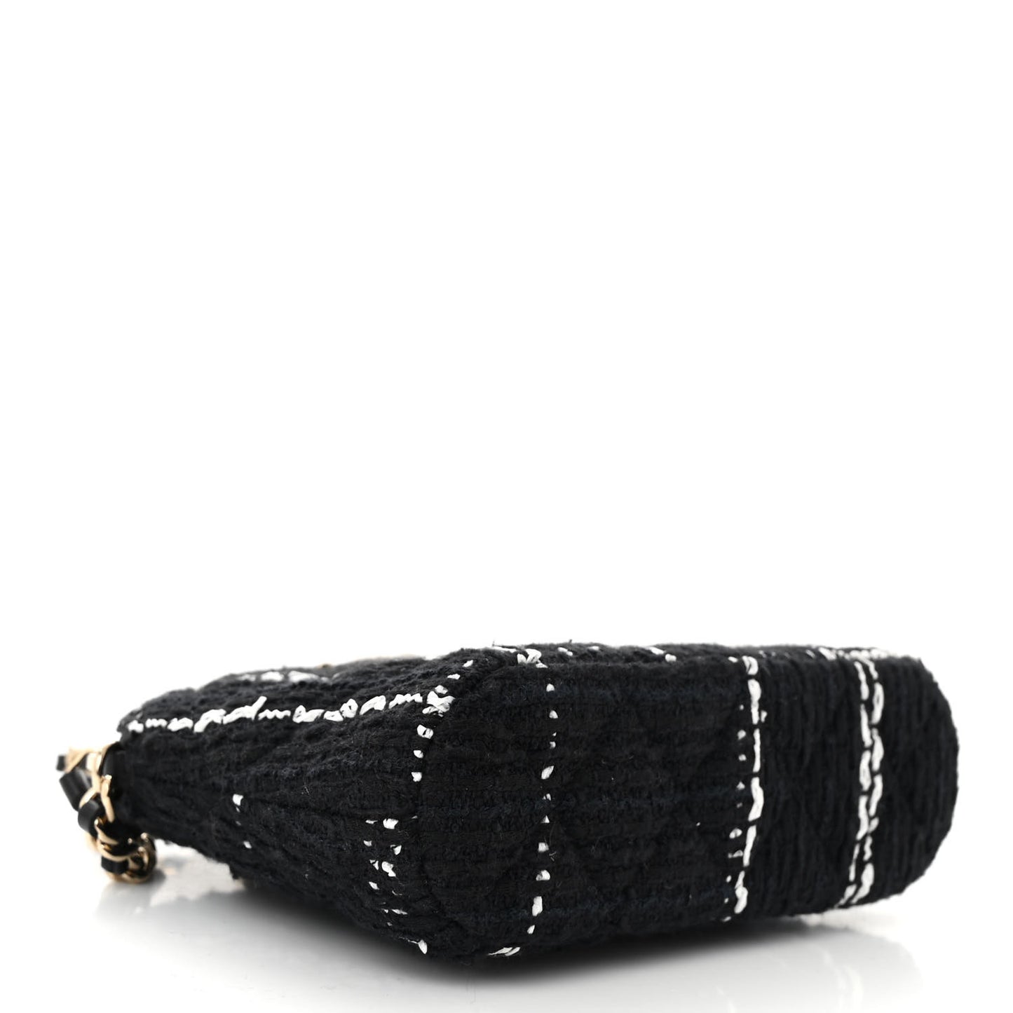 Tweed Quilted Mini Clutch With Chain Black White