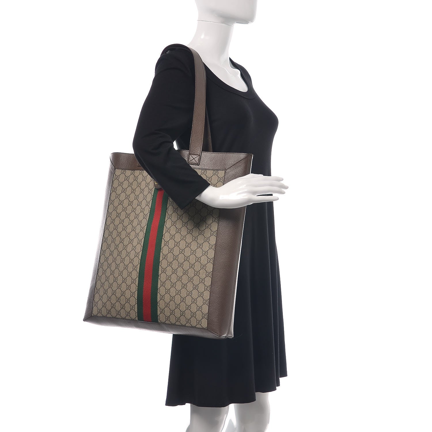 Gucci GG Supreme Monogram Web Large Ophidia Vertical Shopping Tote Brown 2 of 10