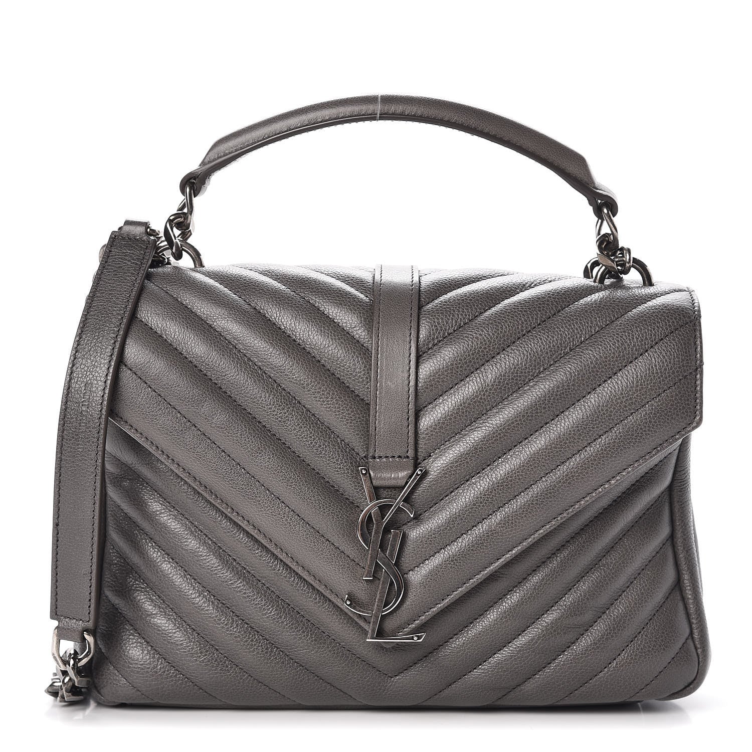 Saint Laurent Sheepskin Matelasse Chevron Monogram Medium College Bag Light Coal 1 of 13