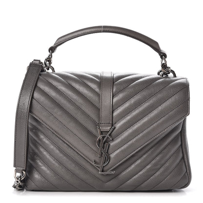 Saint Laurent Sheepskin Matelasse Chevron Monogram Medium College Bag Light Coal 1 of 13