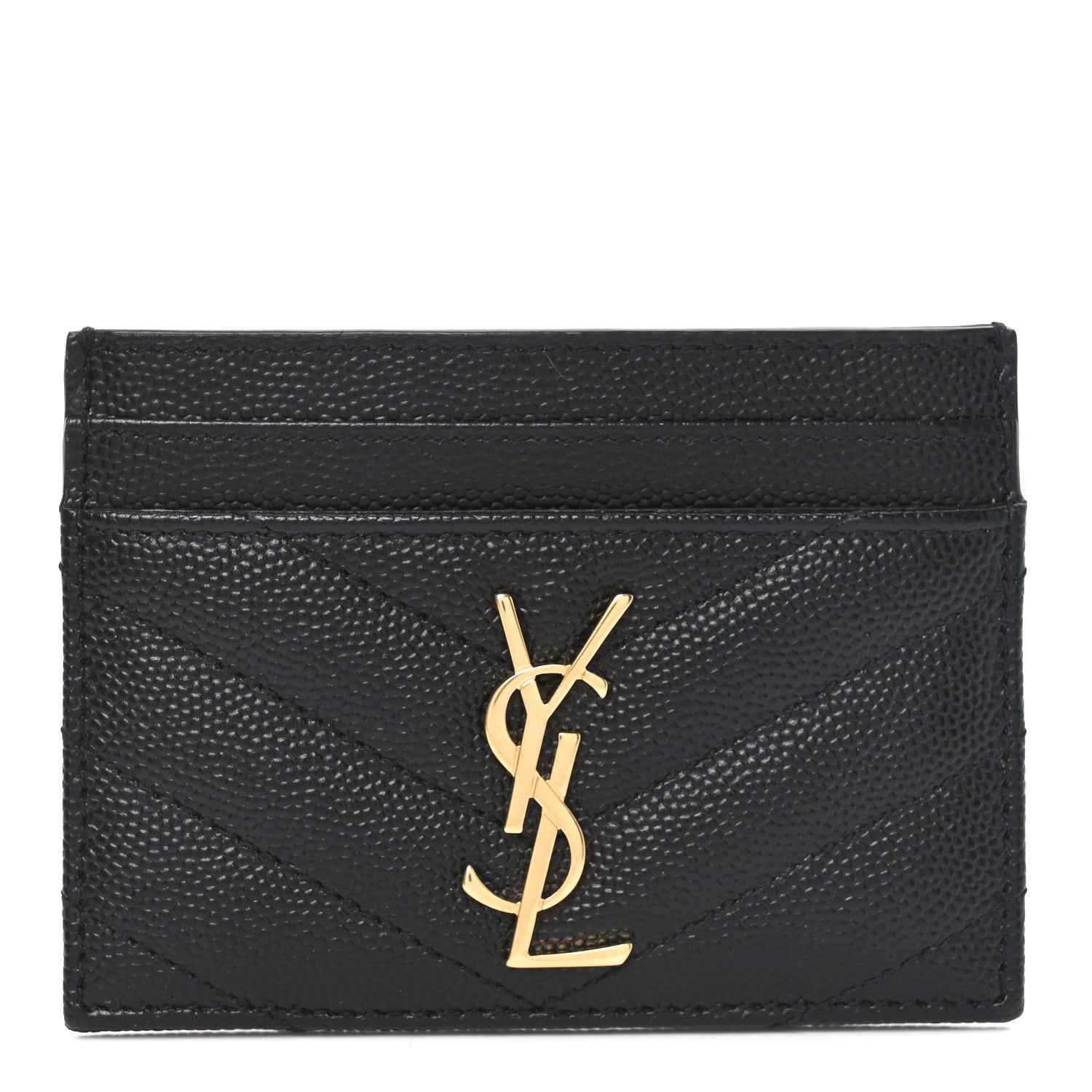 Saint Laurent Grain De Poudre Matelasse Chevron Monogram Credit Card Case Black 1 of 6