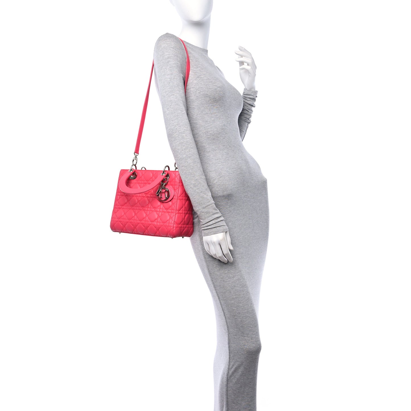 Lambskin Cannage Medium Lady Dior Fuchsia