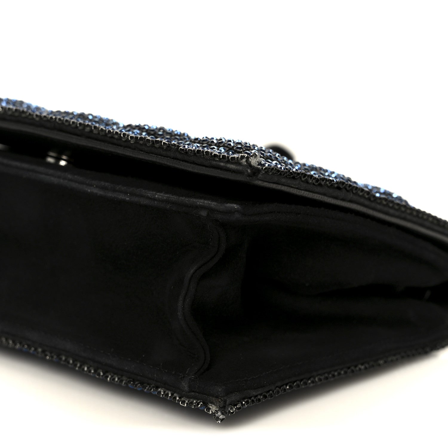 Chanel Suede Crystal Quilted Evening Clutch Black Blue 10 of 11