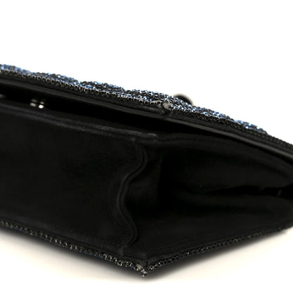 Chanel Suede Crystal Quilted Evening Clutch Black Blue 10 of 11