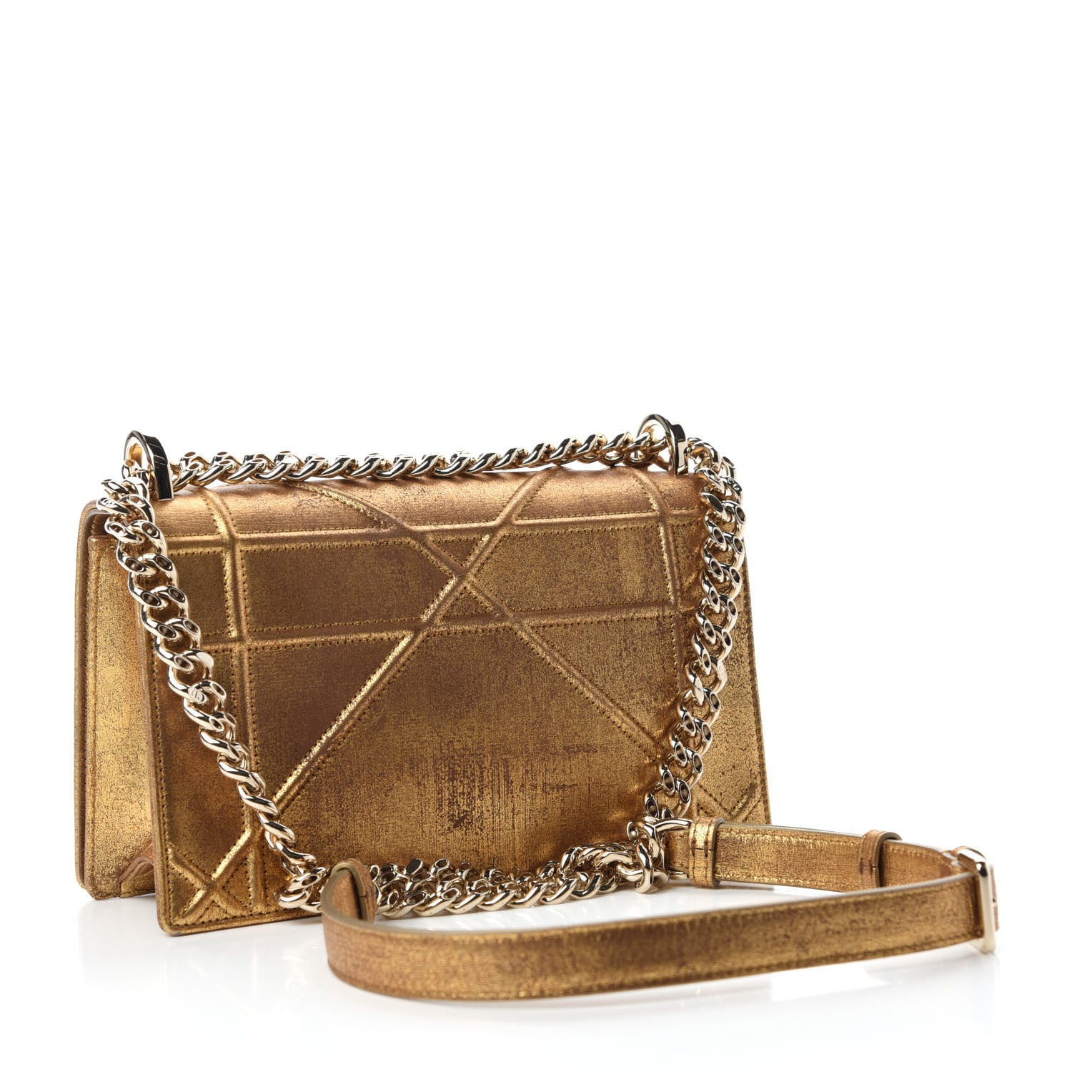 Christian Dior Metallic Brushed Calfskin Small Diorama Flap Bag Gold 3 of 12