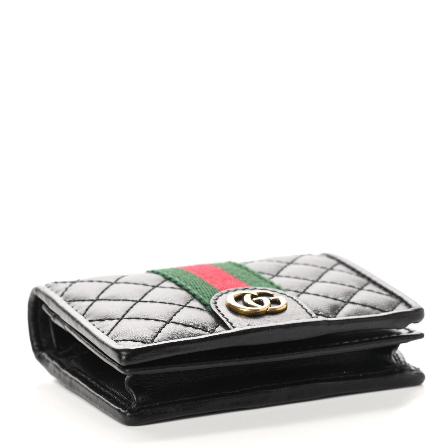 Calfskin Web Trapuntata GG Marmont Card Case Wallet Black