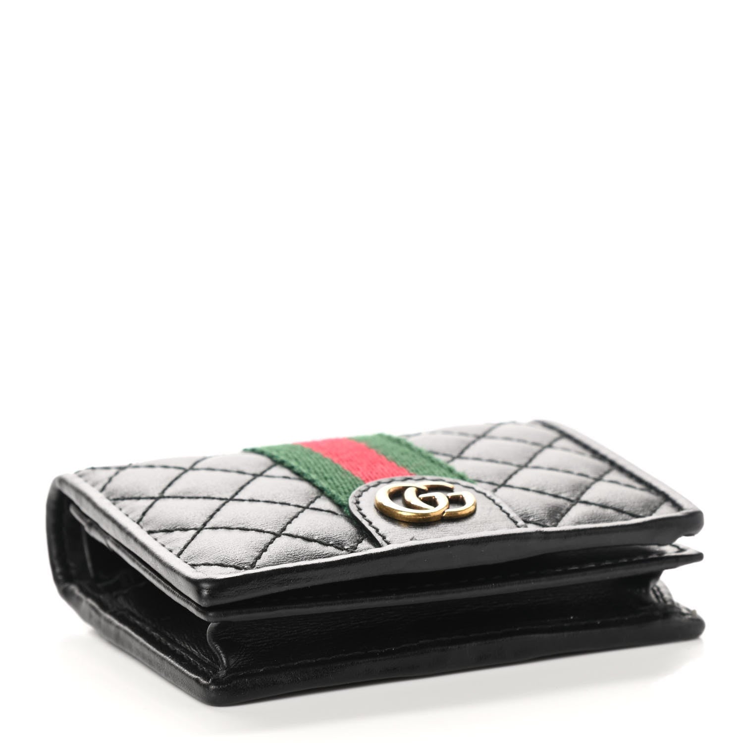 Gucci Calfskin Web Trapuntata GG Marmont Card Case Wallet Black 4 of 9