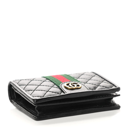 Gucci Calfskin Web Trapuntata GG Marmont Card Case Wallet Black 4 of 9