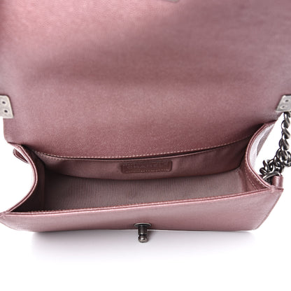 Chanel Metallic Caviar Chevron Quilted Medium Boy Flap Dark Pink 5 of 11