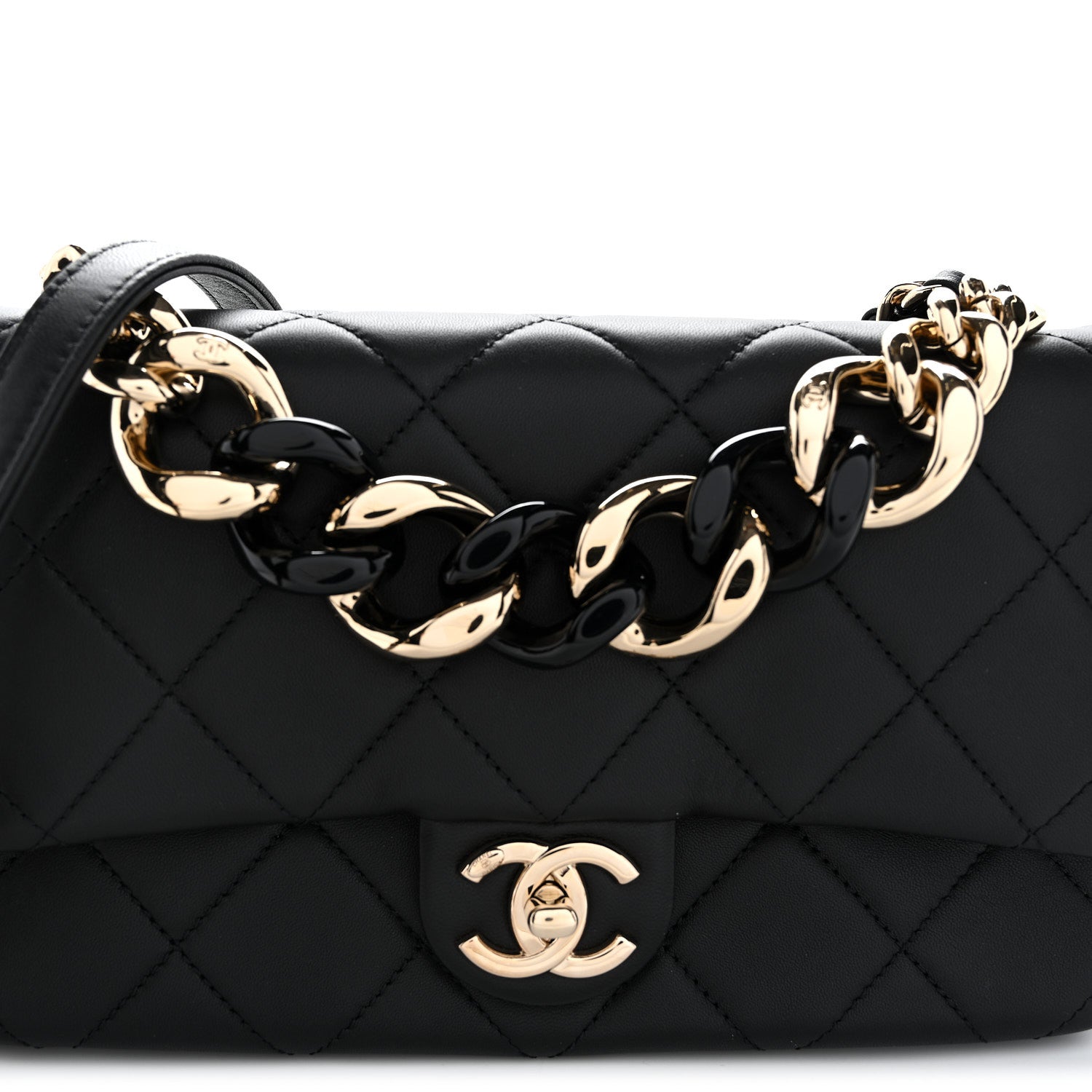 Chanel Lambskin Quilted Resin Bi-Color Chain Flap Bag Black 8 of 10