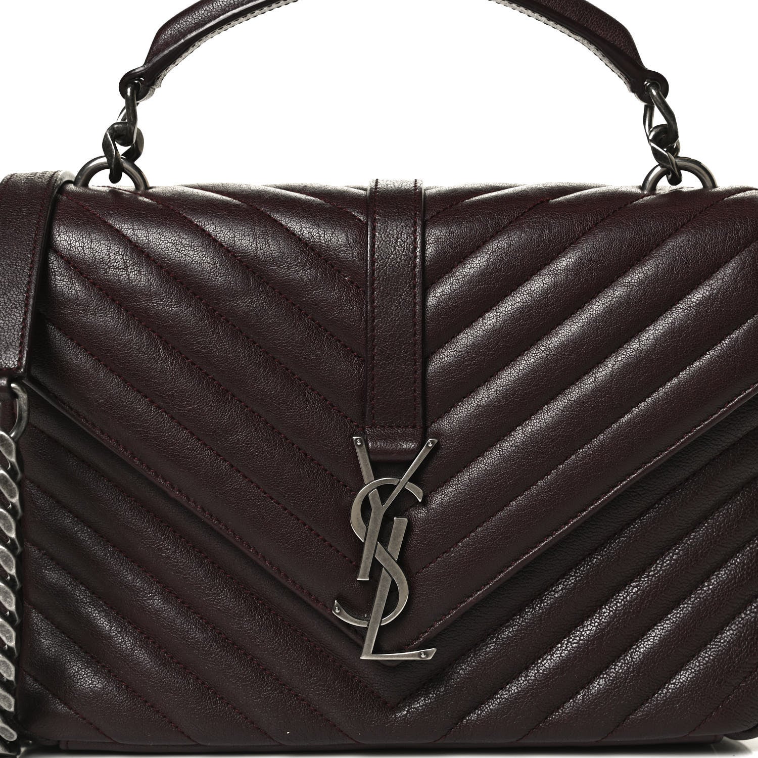 Saint Laurent Sheepskin Matelasse Chevron Monogram Medium College Bag Amaranto 8 of 14