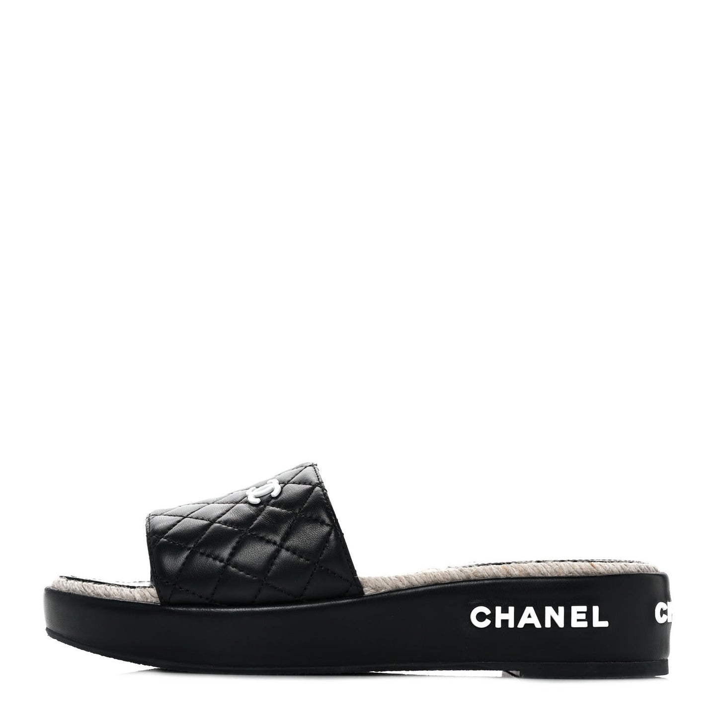 Lambskin Quilted CC Espadrille Slip On Sandals 39 Black